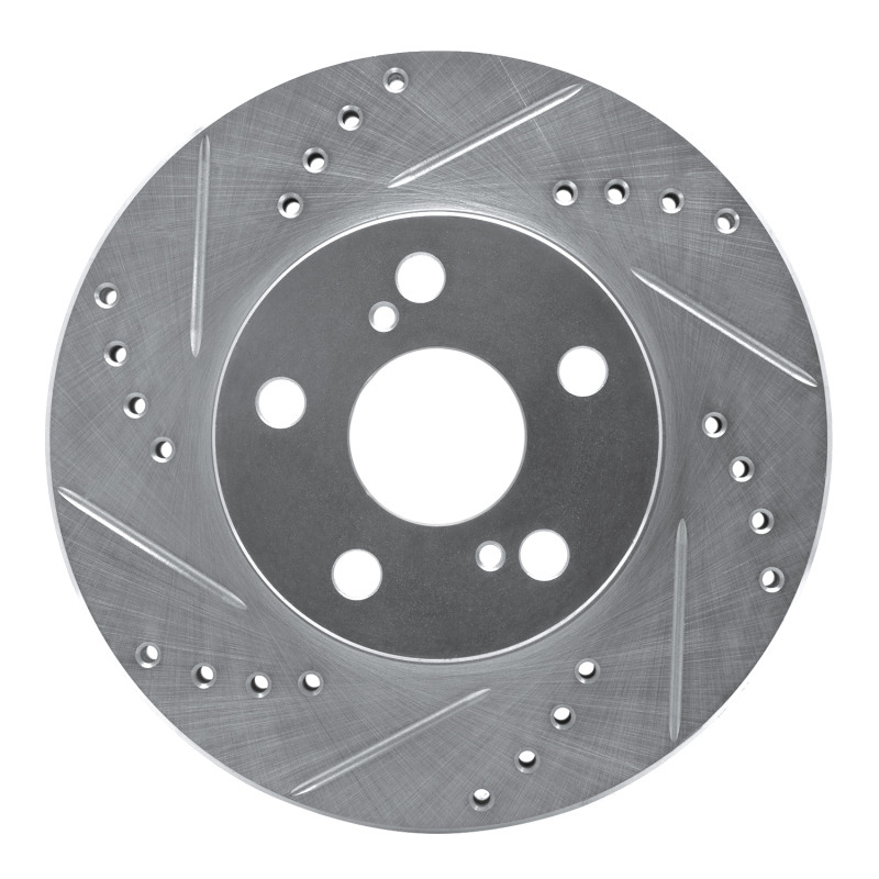 Toyota Prius Brake Rotor (1) - Front Left - R1 Concepts - Drilled & Slotted - Silver - `04-`09